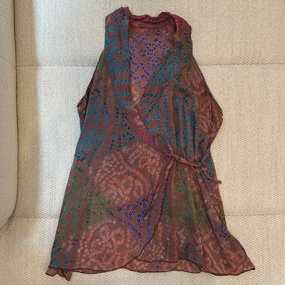 Bohemian style 100% silk wrap sleeveless blouse